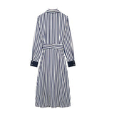 Huibaolu Spring Style Striped Flute Shirt-Style Belt Dress 2783816