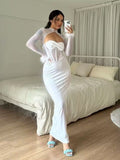 Huibaolu Fall Women's Wear New Style Plush Net Stitching Nightclub Style Hollowed-Out Dress Slim Dress