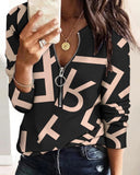 Huibaolu Independent Station Fashion Printed Zipper Long-Sleeved New Casual Blouse