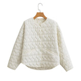 Huibaolu Heart-Shaped Quilted Round-Collar Pure Color Cotton Coat In Spring