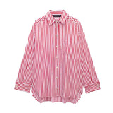 Huibaolu Spring Style Flanged Cuff Striped Loose Shirt 2731533