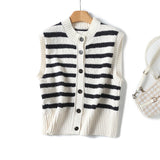 Huibaolu French Lazy Style Black And White Striped Knitted Vest In Autumn