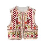 Huibaolu New Embroidery Short Style Casual Round Neck Cardigan Vest