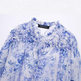 Huibaolu Spring Style Laminated Decorative Flower Printed Loose Blouse 2298069