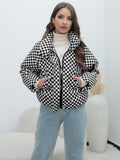 Huibaolu Plaid Women's Coat Bread Jacket Warm Down Cotton-Padded Jacket Women's Cotton-Padded Jacket