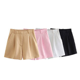 Huibaolu Solid Color High-Waist Pleated Casual Fashion Shorts In Summer