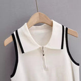 Huibaolu New Summer Lapel With Color Zipper Knitted Vest Shows The Navel Short Style Blouse.