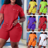 Huibaolu Large Size Women's Fashion Leisure Home Short-Sleeved Shorts Suit