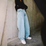 Huibaolu Year's Popular Street Clothing JNCO Jeans Y2K Casual Hip-Hop Blue Baggy Jeans