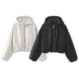 Huibaolu New Suede Texture Effect Short Hooded Jacket 3046833