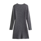 Huibaolu New Fashionable Knit Dress With Round Collar And Long Sleeves In Autumn