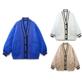 Huibaolu And Winter New Tricolor Knitted Spliced V-Collar Loose Version Cotton Jacket