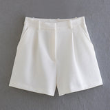 Huibaolu Solid Color High-Waist Pleated Casual Fashion Shorts In Summer