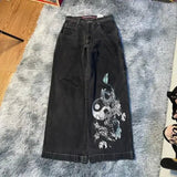 Huibaolu Baggy Jeans Hip-Hop Rock Print 2024 New Fashion Harajuku Wide-Leg Jeans