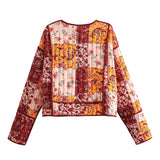 Huibaolu New Autumn Flower Print Embroidered Short Cotton Coat