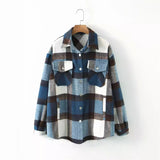 Huibaolu New Autumn Sanded Blouse Women's Lapel Single-Breasted Plaid Coat