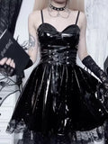 Huibaolu Autumn New Sexy Halter Dress Dark Death Note Leather Strap A Pendulum Dress For Women