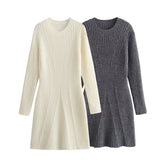 Huibaolu New Fashionable Knit Dress With Round Collar And Long Sleeves In Autumn