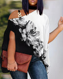 Huibaolu Plus-Size Women's Wear 2024 Summer New Fashion Off-Shoulder Casual Printed T-Shirt