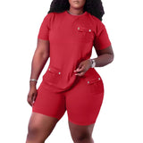 Huibaolu Large Size Women's Fashion Leisure Home Short-Sleeved Shorts Suit