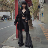 Huibaolu Lace Stitching, High-Waisted Slim Trousers, Dark Fashion, Hot Girls, Straight-Tube Casual Trousers.