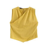 Huibaolu French Cross-Comfortable Ramie Sleeveless V-Collar Blouse In Summer