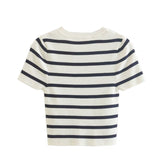 Huibaolu New Short Style Slim Short-Sleeved Striped Knitted Blouse In Autumn