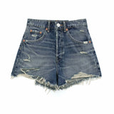 Huibaolu Spring Style High-Waisted Denim Shorts Decorated With Holes 2569073