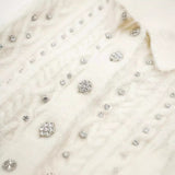 Huibaolu Spring Style Beaded Diamond Lapel Knitted Sweater Short Coat 4331141