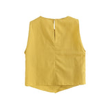 Huibaolu French Cross-Comfortable Ramie Sleeveless V-Collar Blouse In Summer