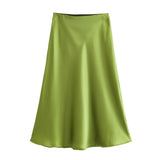 Huibaolu 2024 New Elastic Waistline Simple Full-Color Satin Full-Length Skirt