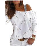 Huibaolu New Women's Blouse Shoulder Sequins Fashion T-Shirt With Long Sleeves