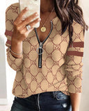 Huibaolu Independent Station Fashion Printed Zipper Long-Sleeved New Casual Blouse