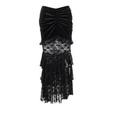 Huibaolu Spring 2024 New Dark Wrinkled Fishtail Multi-Layer Spliced Forked Skirt Women's Dress