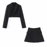 Huibaolu New Blogger Lapel Slimming Short Suit Jacket + High Waist Short Skirt Suit