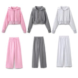 Huibaolu New Hooded Short Sweater 8417304 Loose Flannelette Jogging Trousers 8417303 Suit