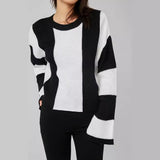 Huibaolu And Winter New Women's Wear New Leisure Style Long-Sleeved Round-Neck Vertical Striped Casual Sweater