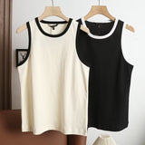 Huibaolu New Rice-White Sleeveless Spliced Slim Lady's Bottomed Vest T-Shirt