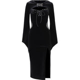 Huibaolu Halloween New Women's Dress Suit Hat Horn Sleeve Spider Web Dress