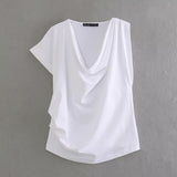 Huibaolu Spring Pleated Asymmetrical Cotton T-Shirt 0254338