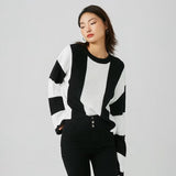 Huibaolu And Winter New Women's Wear New Leisure Style Long-Sleeved Round-Neck Vertical Striped Casual Sweater