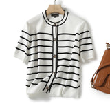 Huibaolu New Summer Style Small Fragrant Style Button Design Striped Cardigan