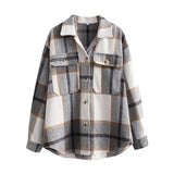 Huibaolu Style Pocket Plaid Blouse Shirt Jacket In Autumn