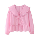 Huibaolu New Spring Doll Tie Casual Loose Solid Color Shirt