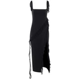 Huibaolu 2024 New Spice Girl Slim Tall Forked Ribbon Sexy Suspender Dress Girl