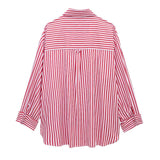 Huibaolu Spring Style Flanged Cuff Striped Loose Shirt 2731533