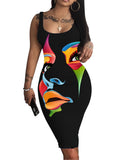 Huibaolu New Halter Belt Buttocks Printed Fashion Plus Size Dress