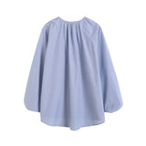 Huibaolu New French Commuter Style Girl's Bubble Sleeve Round Collar Shirt In Spring