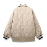 Huibaolu And Winter New Tricolor Knitted Spliced V-Collar Loose Version Cotton Jacket