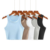 Huibaolu New Round Collar Solid Color Sports Short Blouse With A Slimmed Edge, A Small Vest.